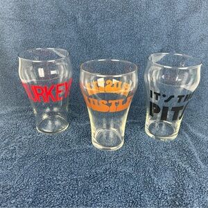 Set of 3 - 32 oz. Retro Drinking Glasses,  "Turkey", "Hustle", & "It's the Pit"